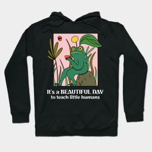 Elementary School Teacher, Highschool Teacher, Middle School, It's a Beautiful Day to Teach Small Humans, Funny Frog Design, Education Humorous Phrase Hoodie